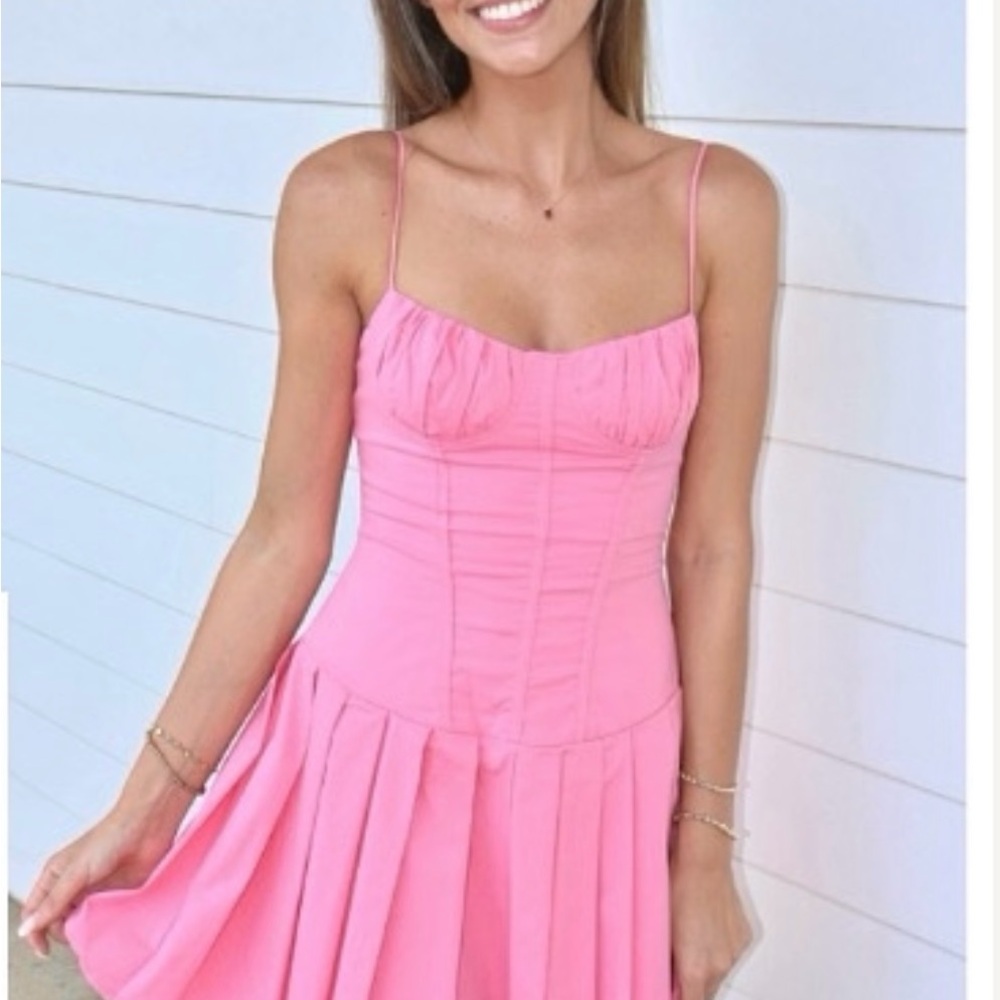 Saints and Secrets Corset Pleated Pink Mini Dress